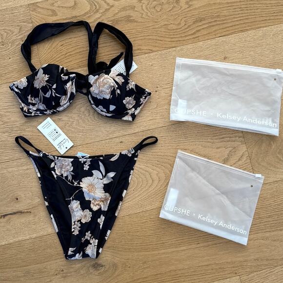 Cupshe x Kelsey Anderson - Summer Reel Bikini Set in Black & Beige - Picture 1 of 5